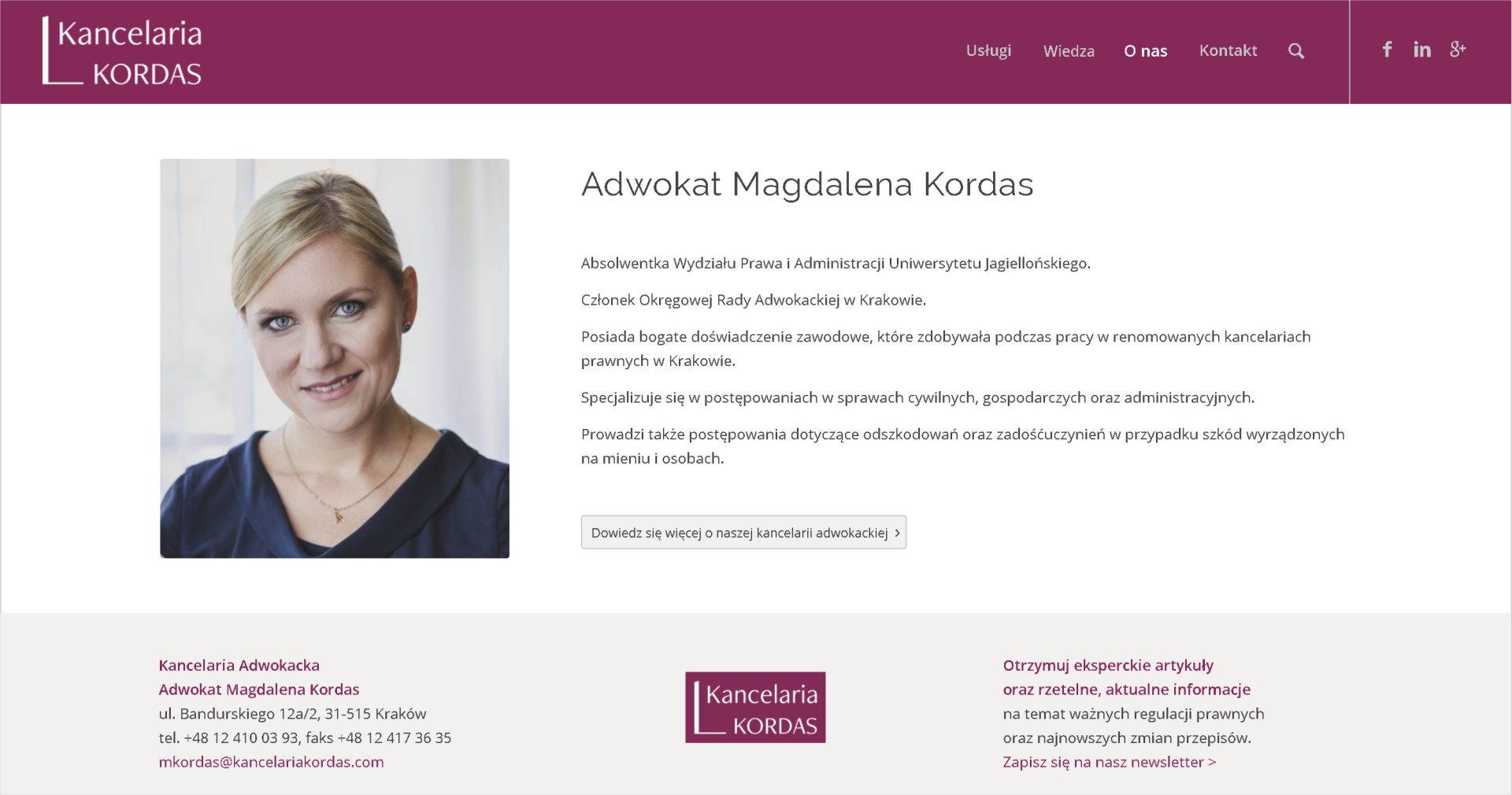 Branding, strona internetowa i newsletter dla Kancelarii KORDAS - Portfolio - Monika Stasik - Monsta
